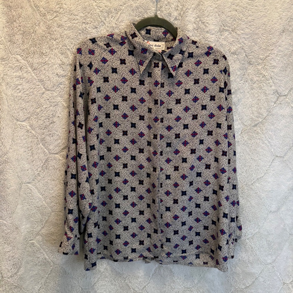VTG 80s Jac Dale Womens Geometric Abstract Button Up Blouse Hong Kong 10/40